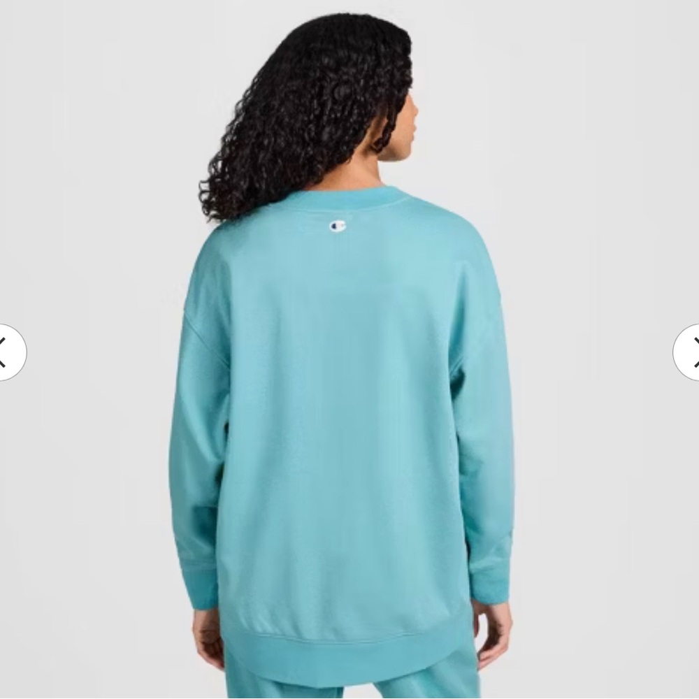 Champion Long Sleeve V-Neck French Terry Pullover Teal Blue XS oversized - Picture 3 of 10